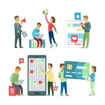 Shopping Website and App, Developers and Customers Stock Illustration