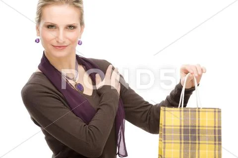 Shopping woman fashion happy hold bag Stock Photos