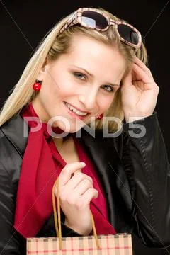 Shopping woman fashion happy hold bag Stock Photos