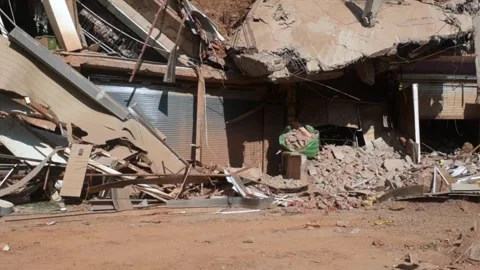 Shops and Hotel Damaged Due to Landslide Along National Highway Stock-Footage 322929915