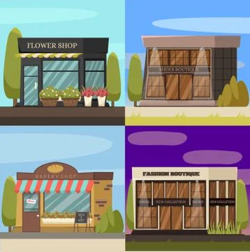 Shops Concept Icons Set Illustrazione stock