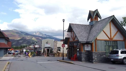 Shops in downtown Jasper Alberta Stock Footage 113086724