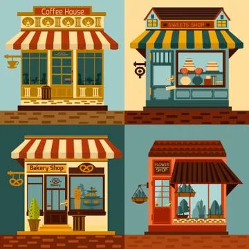 Shops Facades Set Stock Illustration