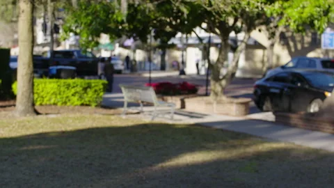 Shops Green Screen Background Video Blurred Sidewalk 50mm Stock Footage 260738193