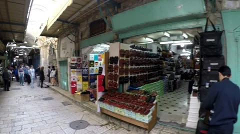 Shops on Jaffa street Stock Footage 122696701