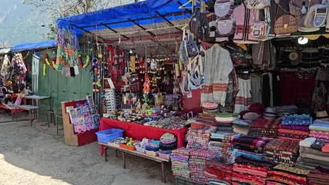 Shops in a Tranquil Queue Along the Slopes of Dharamshala Stock Footage 255786580