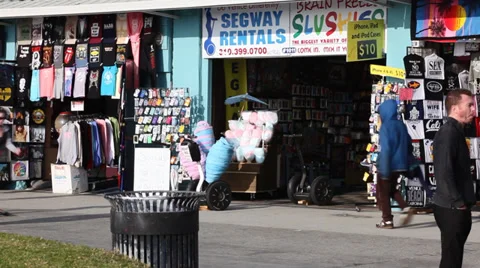 Shops on Venice Beach Boardwalk Stock Footage 38156566
