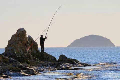 Shore angling in the Mediterranean Stock Photos