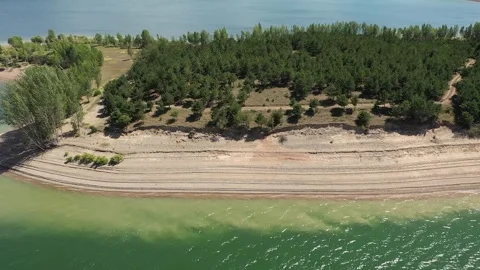 The shore of a dam lake whose water has decreased due to global warming 2 库存影片 294034239