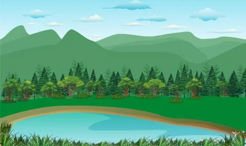 On the shore of the lake. Stock Illustration