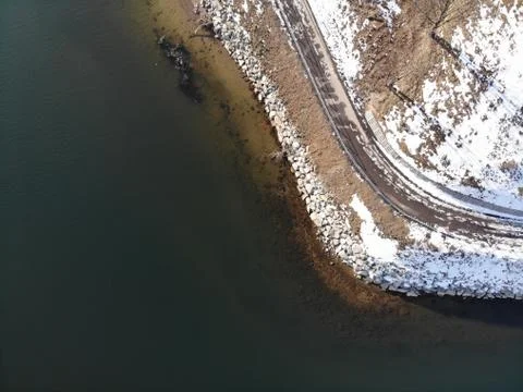 Shore with path in the Winter. Stock Photos