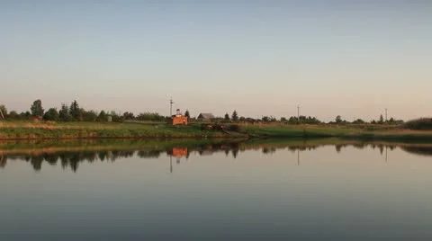 Shore of the pond evening Stock Footage 11498432