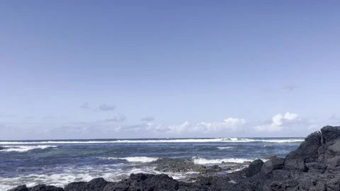 Shore Of Sharp Rocks On A Volcanic Island In The Middle Of The Ocean Video stock 289482147