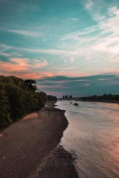 Shore-side of river Thames at sunset Stock Photos