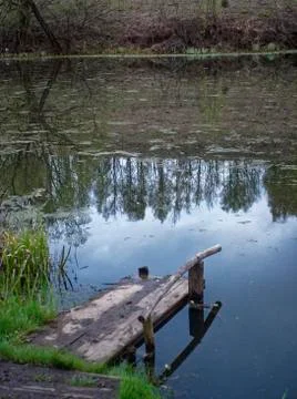 Shore of a small river on a spring evening Stock Photos