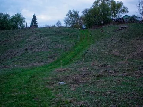 Shore of a small river on a spring evening Stock Photos