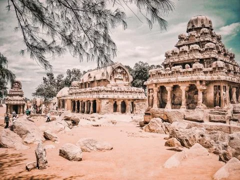 Shore temple, world heritage site in Mahabalipuram, Tamil Nadu, India Stock Photos