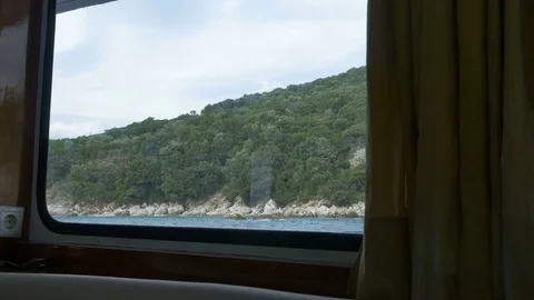 Shore View from Ship Cabin Stock Footage 77353896