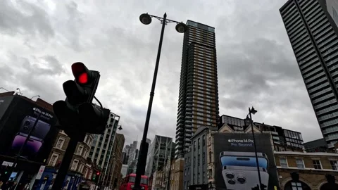 Shoreditch traffic light 5K Stock Footage 232944731