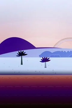 Shoreline landscape backdrop with pebble beach, shore-break surf, and picket fen Stock Illustration