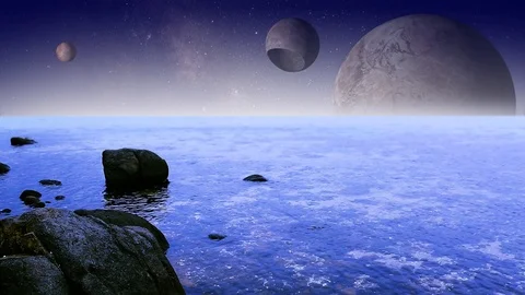 On the shores of an alien planet with moons Video stock 86423058