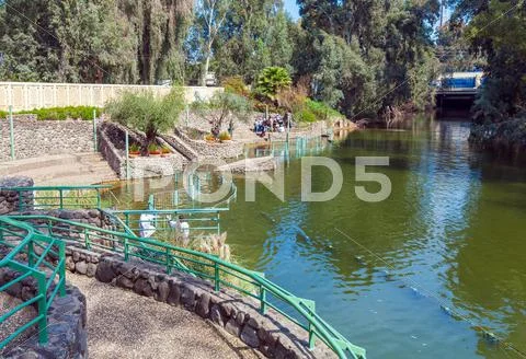 Shores of Jordan River at Baptismal Site Stock Photos