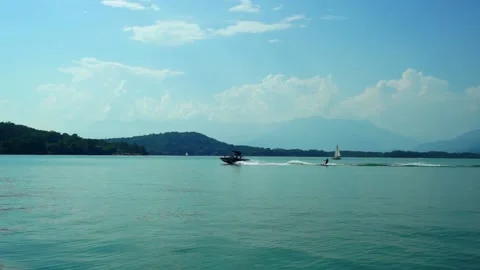 Shores of Lake Viverone during a boat trip Stock Footage