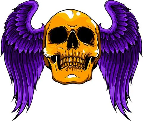 The short angel wings with the unique human dead skull of illustration Stock Illustration