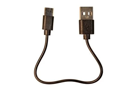 Short black USB Type-A to Type-C data transfer cable Stock Photos