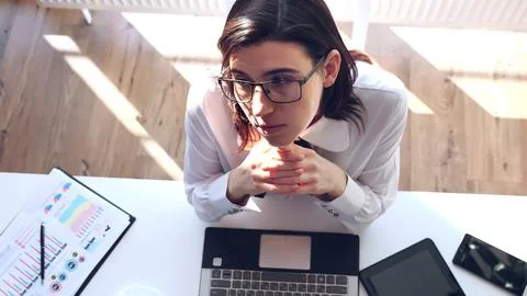Short break, rest in Working Process in Modern Office. Overview of young Stock Photos