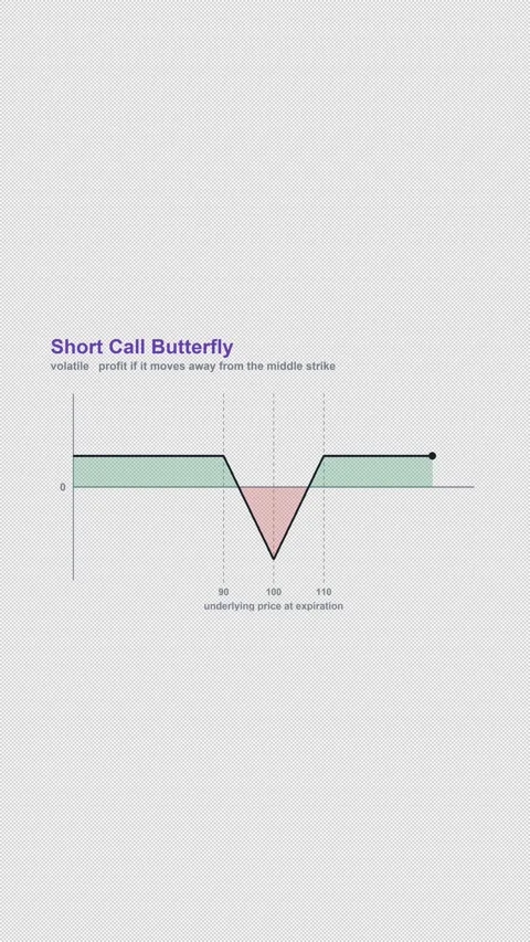 Short Call Butterfly Options Strategy Payoff Diagram 4K Vertical 9x16 Light 库存影片 339506940