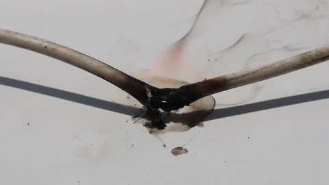 Short circuit, burnt cable isolated Stock Footage 159405461