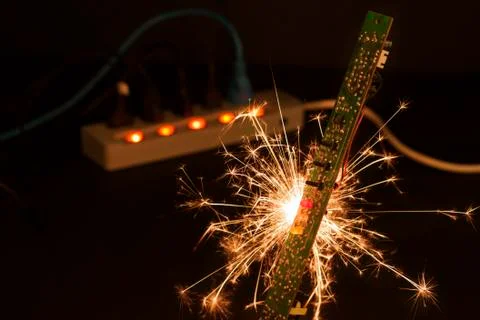 Short circuit causing sparking Caused by substandard electrical appliances Th Stock Photos