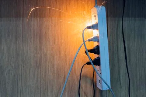Short circuit causing sparking Caused by substandard electrical appliances Th Stock Photos