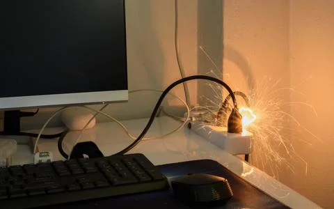 Short circuit causing sparking Caused by substandard electrical appliances Th Stock Photos