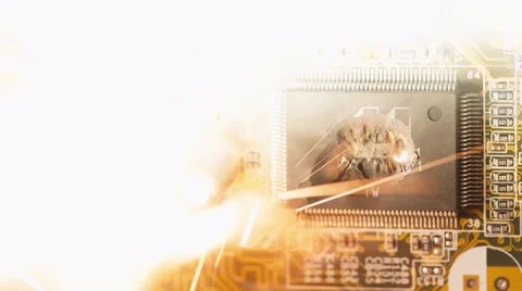 Short circuit, chip explodes Stock Footage 56262204
