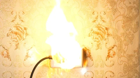 Short circuit. Fire in wall socke. Explosion! Stock Footage
