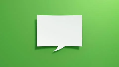 Short Empty Speech Bubble. White Cut Out Paper on Green Background. 3D Render. Illustrazione stock