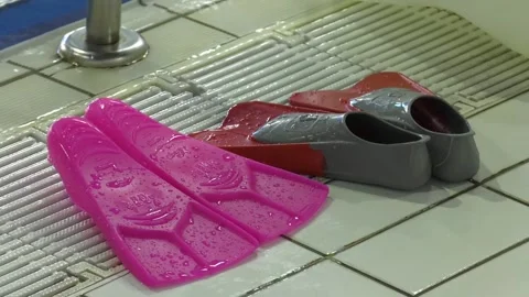 Short flippers for training in the pool. Stock Footage 129131873