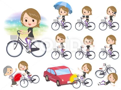 Short hair women Sportswear city cycle Stock Illustration