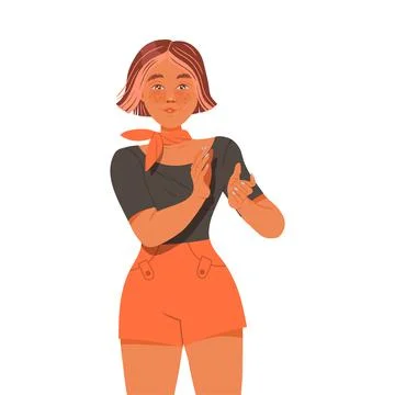 Short-haired Female Clapping Her Hands Showing Positive Gesture Feeling Stock Illustration