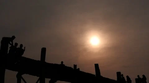 Short hyperlapse  of U Bein bridge in Myanmar people silhouettes Stock Footage 61205551