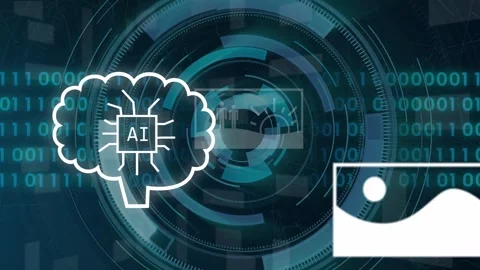 Short line drawing out starting AI-brain forming, frames sliding, binary Stock Footage 335651809