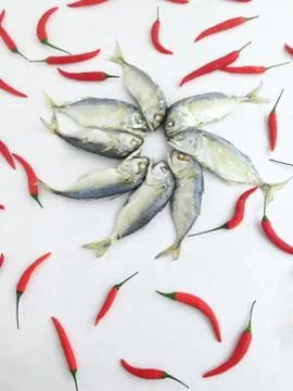 Short mackerel with chili Stock Photos
