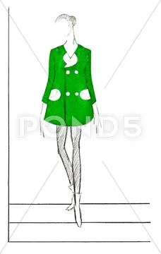 Short mini demi-season green coat in 60th years Stock Illustration