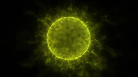 Short polygon joints surround the surface of a sparkling yellow sphere against a Stock Footage 166015592