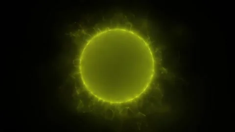 Short polygonal structures emerge from the seething yellow mass against a black Video stock 166015584