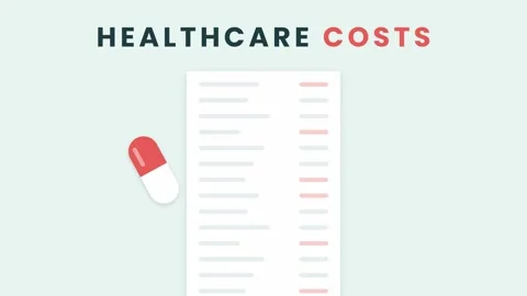 A short receipt grows into a long itemized bill beside a red and white pill. Stock Footage 348023025