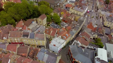 A short reverse flight reveals Catherine Hill in the Somerset town of Frome Stock Footage 343692398