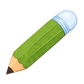 A short, sharp, simple pencil in green with an eraser. Stock Illustration